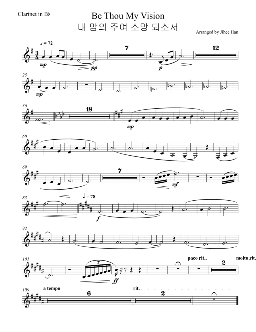 Be Thou My Vision Clarinet Part (arr. Jihee Han)