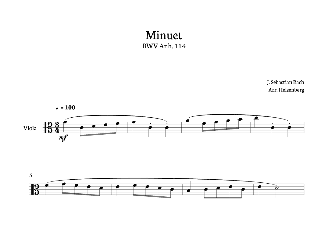 Minuet - Bach for Viola solo (arr. Heisenberg)