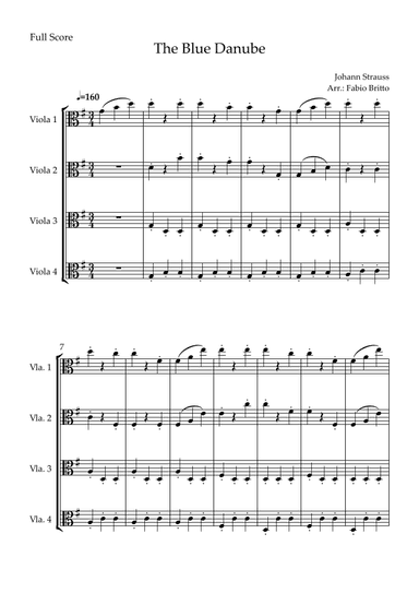 The Blue Danube (Waltz by Johann Strauss) for Viola Quartet (arr. Fabio Britto)