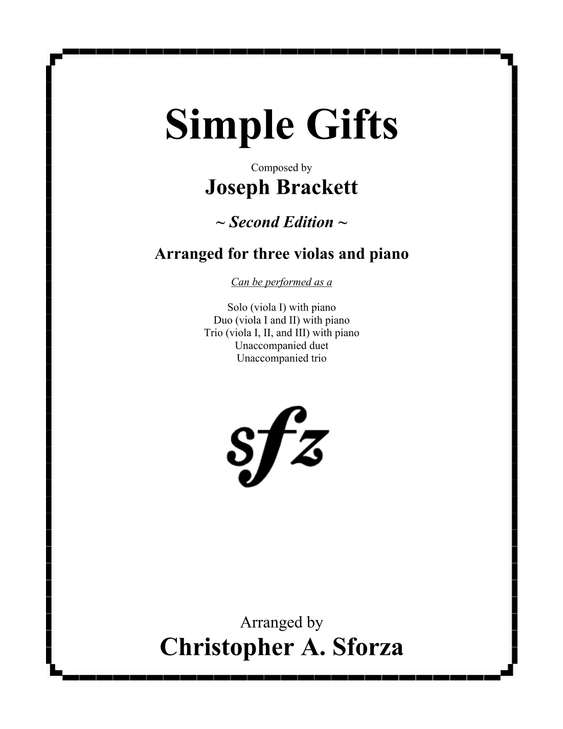 Simple Gifts, for two violas and piano (arr. Christopher A. Sforza)