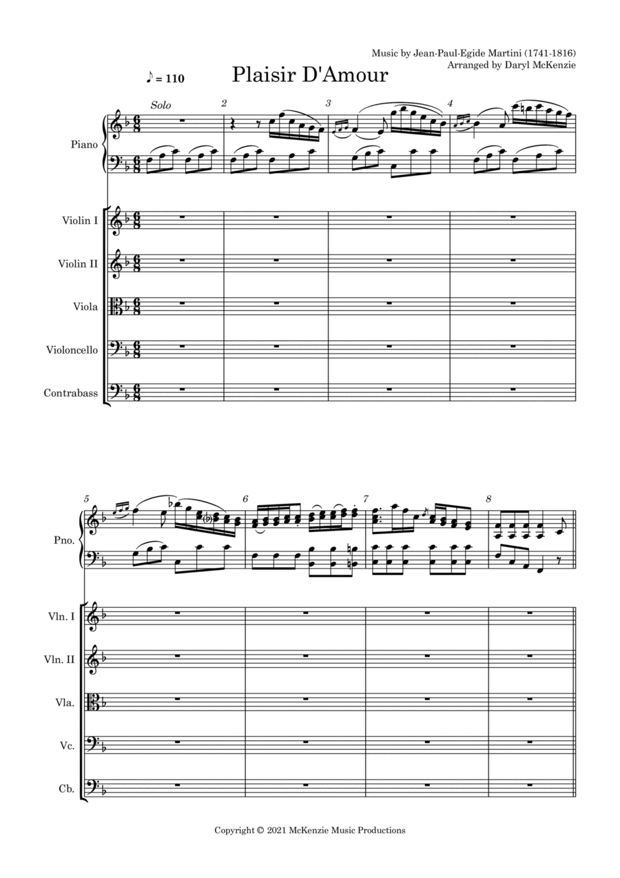 Plaisir d'amour - Piano and String Orchestra (arr. Daryl McKenzie)
