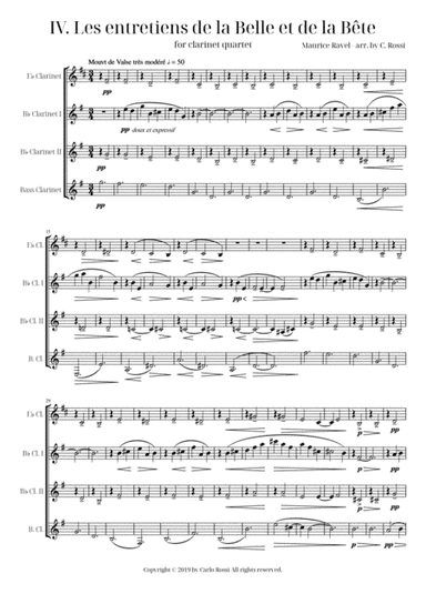 Ma Mère l'Oye - IV. Les entretiens de la Belle et de la Bête for Clarinet Quartet (arr. Carlo Rossi)