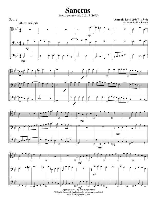 Sanctus for Trombone or Low Brass Trio (arr. Eric Burger Music)