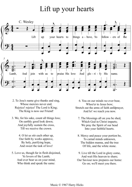 Lift up your hearts. A new tune to this wonderful Charles Wesley hymn.