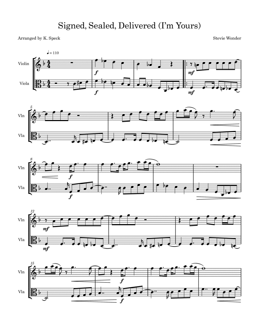 Signed, Sealed, Delivered I'm Yours (arr. K. Speck)