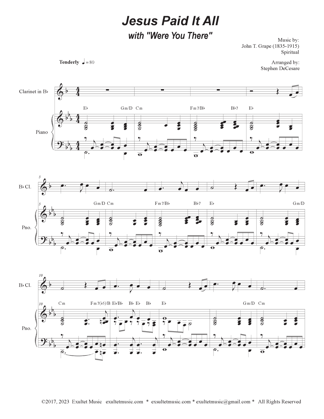 Jesus Paid It All (with "Were You There") (Bb-Clarinet solo and Piano) (arr. Stephen DeCesare)