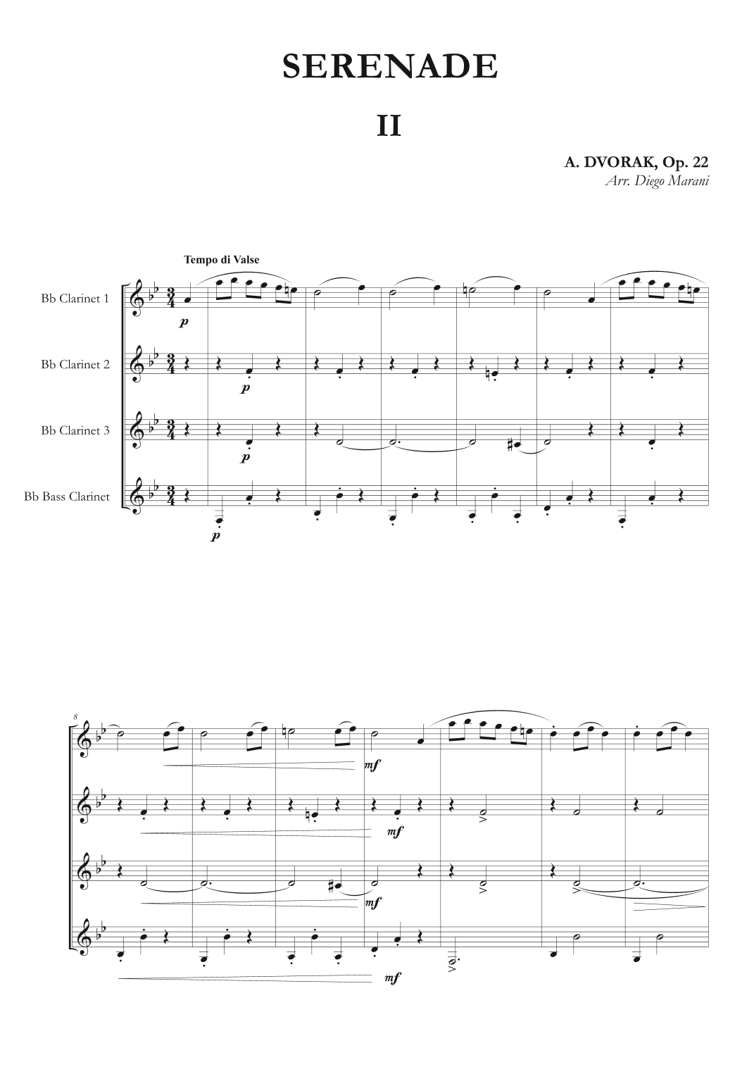 Waltz from Serenade Op. 22 for Clarinet Quartet (arr. Diego Marani)