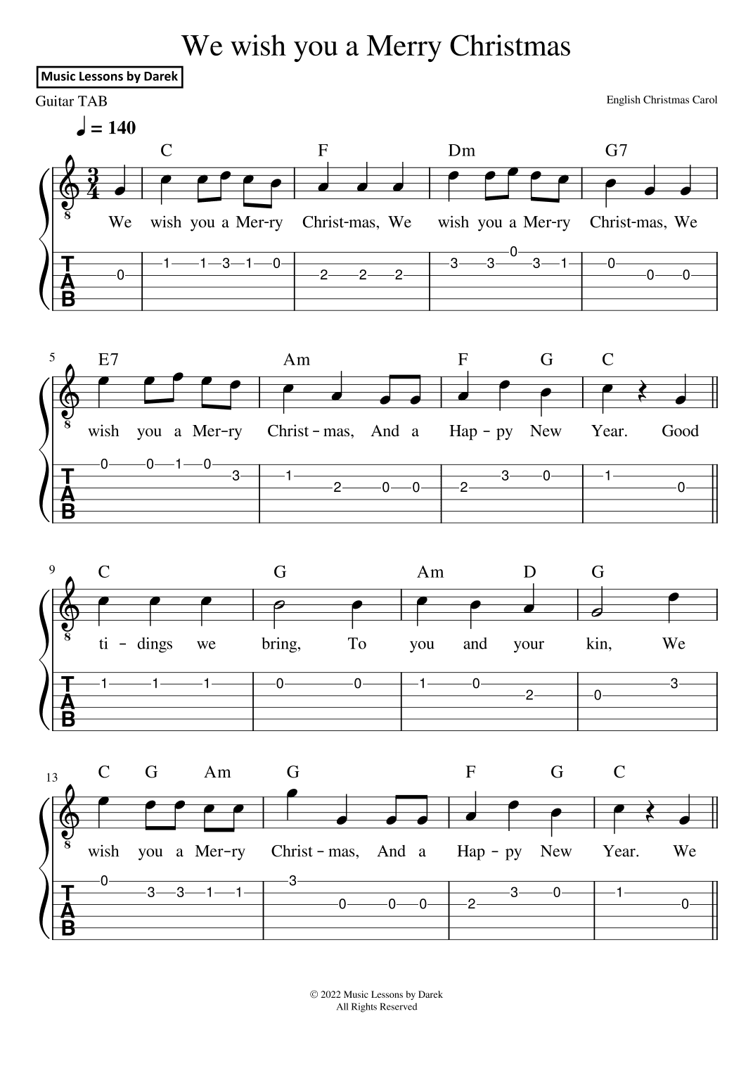 We Wish You a Merry Christmas - Christmas Carol [GUITAR TAB] (arr. Darek)