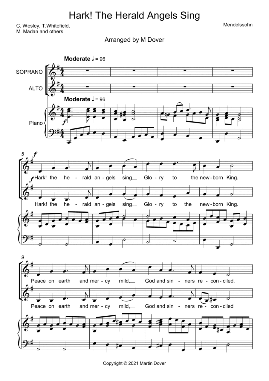 Hark! The Herald Angels Sing (Hark the Herald) - Two part choir - SA - Upper Voices (arr. Martin Dover)