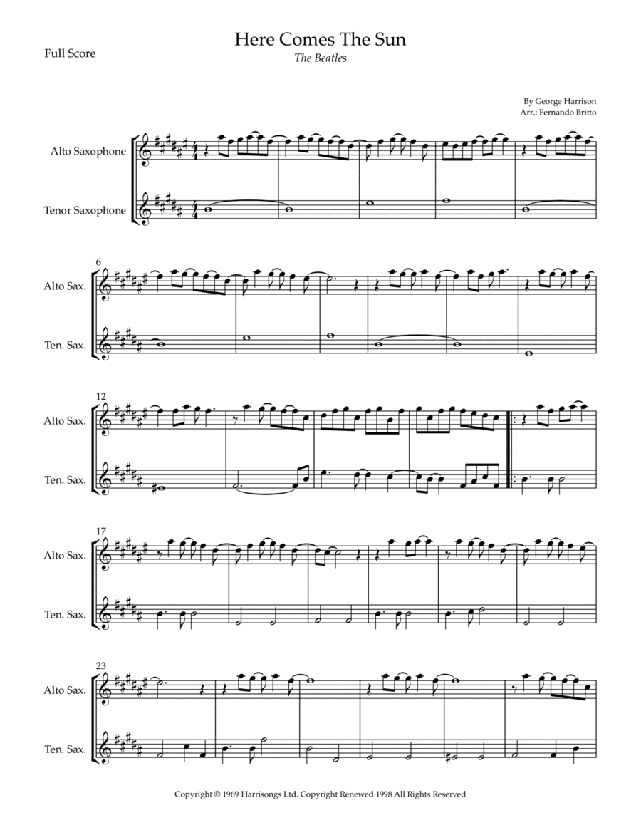 Here Comes The Sun (arr. Fernando Britto)