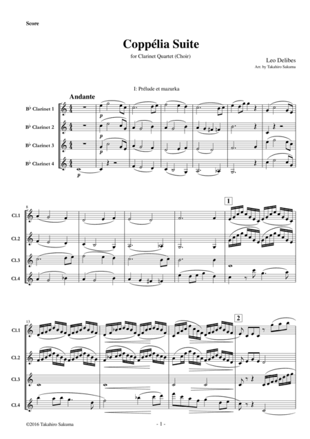 Coppelia Suite for Clarinet Quartet (arr. Takahiro Sakuma)