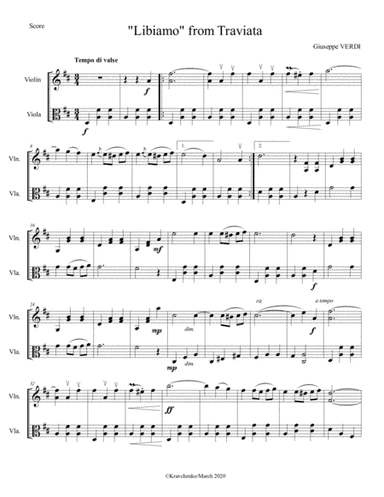 Giuseppe Verdi - Brindisi "Libiamo ne'lieti calici" from La Traviata arr. for string duo (arr. Julia Samarska)