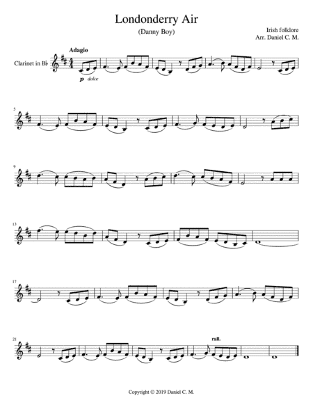 Danny Boy for Bb clarinet and piano (arr. Daniel C. M.)