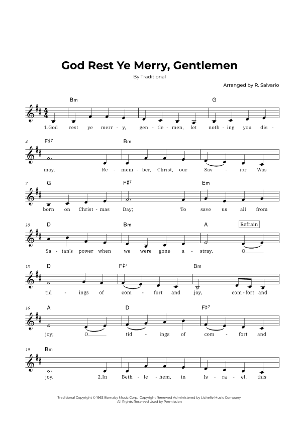 God Rest Ye Merry, Gentlemen (Key of B minor) (arr. R. Salvario)