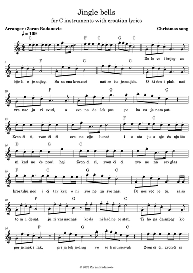 Jingle bells - for C instruments with croatian lyrics (arr. Zoran Radanovic)
