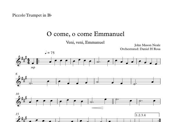 O come, o come Emmanuel - Veni, veni Emmanuel - Christmas Carol - Easy Bb Piccolo Trumpet (arr. Daniel H Rosa)