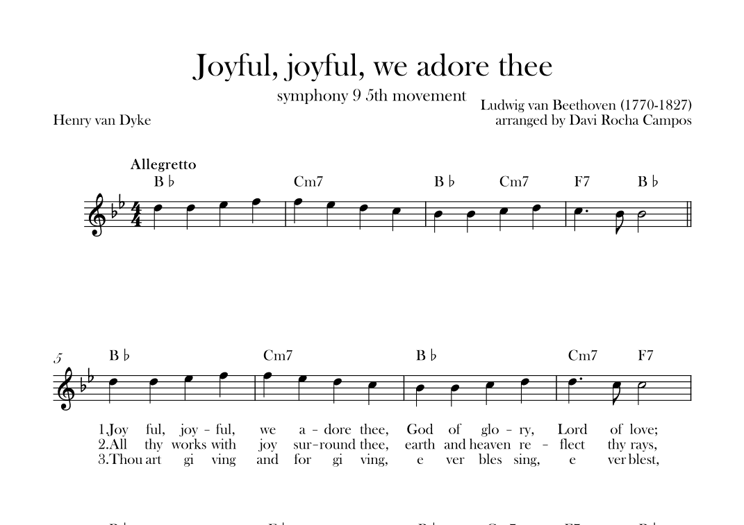 Joyful, joyful, we adore thee (symphony 9 5th movement) Beethoven (arr. Davi Rocha Campos)