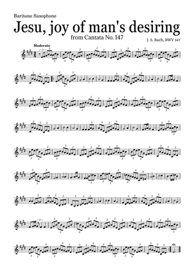 JESU, JOY OF MAN'S DESIRING by Bach - easy version for Baritone Saxophone and piano with chords (arr. Leyandder Trustworthy)