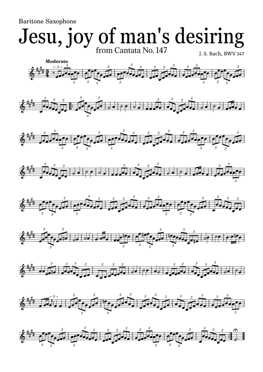 JESU, JOY OF MAN'S DESIRING by Bach - easy version for Baritone Saxophone and piano with chords (arr. Leyandder Trustworthy)