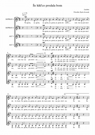 Še kikl'co prodala bom (arr. Špela Avsenak)