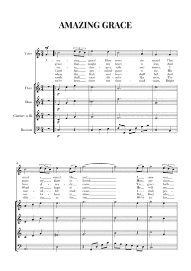 Amazing Grace for Voice and Woodwind Quartet (arr. Cadenza Editions)