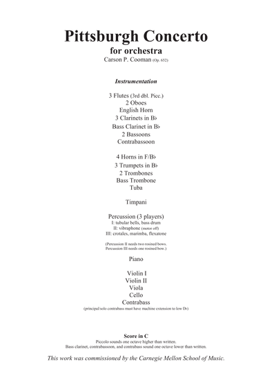Carson Cooman: Pittsburgh Concerto (2005) for orchestra, study score