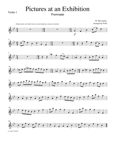 Mussorgsky  Promenade from Pictures at an Exhibition, for string quartet, CM101 (arr. FCMUSIC)