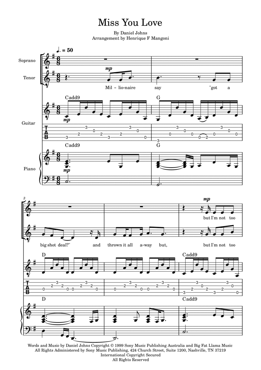 Miss You Love (arr. Henrique F Mangoni)