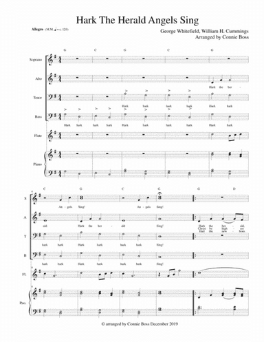 Hark the Herald Angels Sing - flute, SATB piano (arr. Connie Boss)