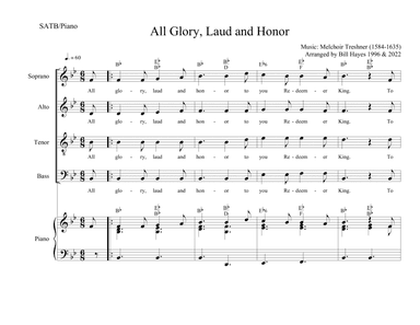 All Glory, Laud and Honor (SATB and Piano in 6/8 time signature) (arr. Bill Hayes)