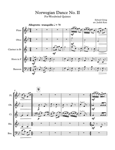 Norwegian Dance No. II - for woodwind quintet (arr. Judith Katz)