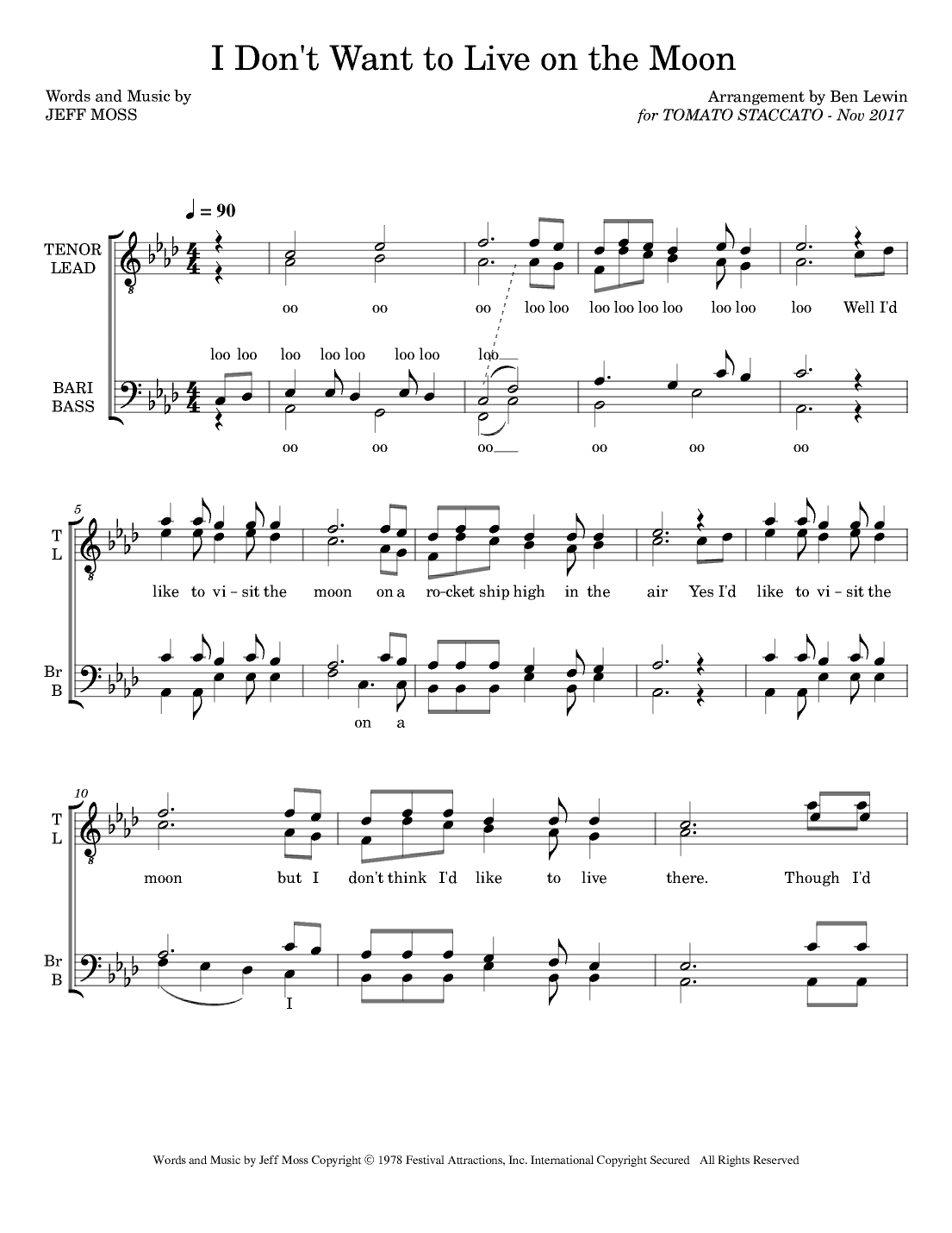 I Don't Want To Live On The Moon (arr. Ben Lewin)