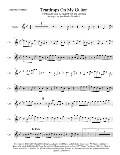 Teardrops On My Guitar (arr. Jose Daniel Morales A.)