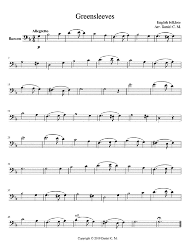 Greensleeves for bassoon and piano (arr. Daniel C. M.)