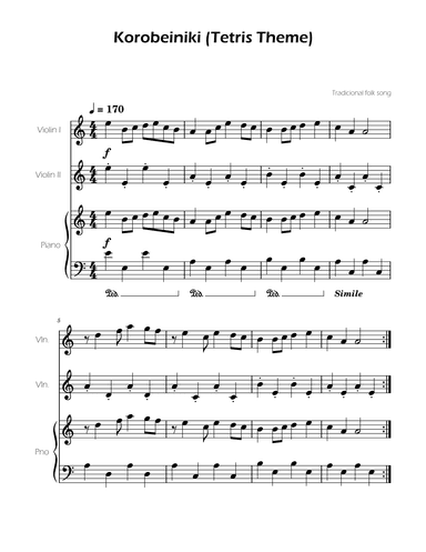 Tetris Theme for Violin Duet (arr. Ygor Nunes)
