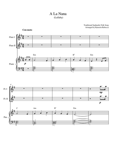 A La Nana (Lullaby) (for flute duet and piano accompaniment) (arr. Kaiserin Rebecca)