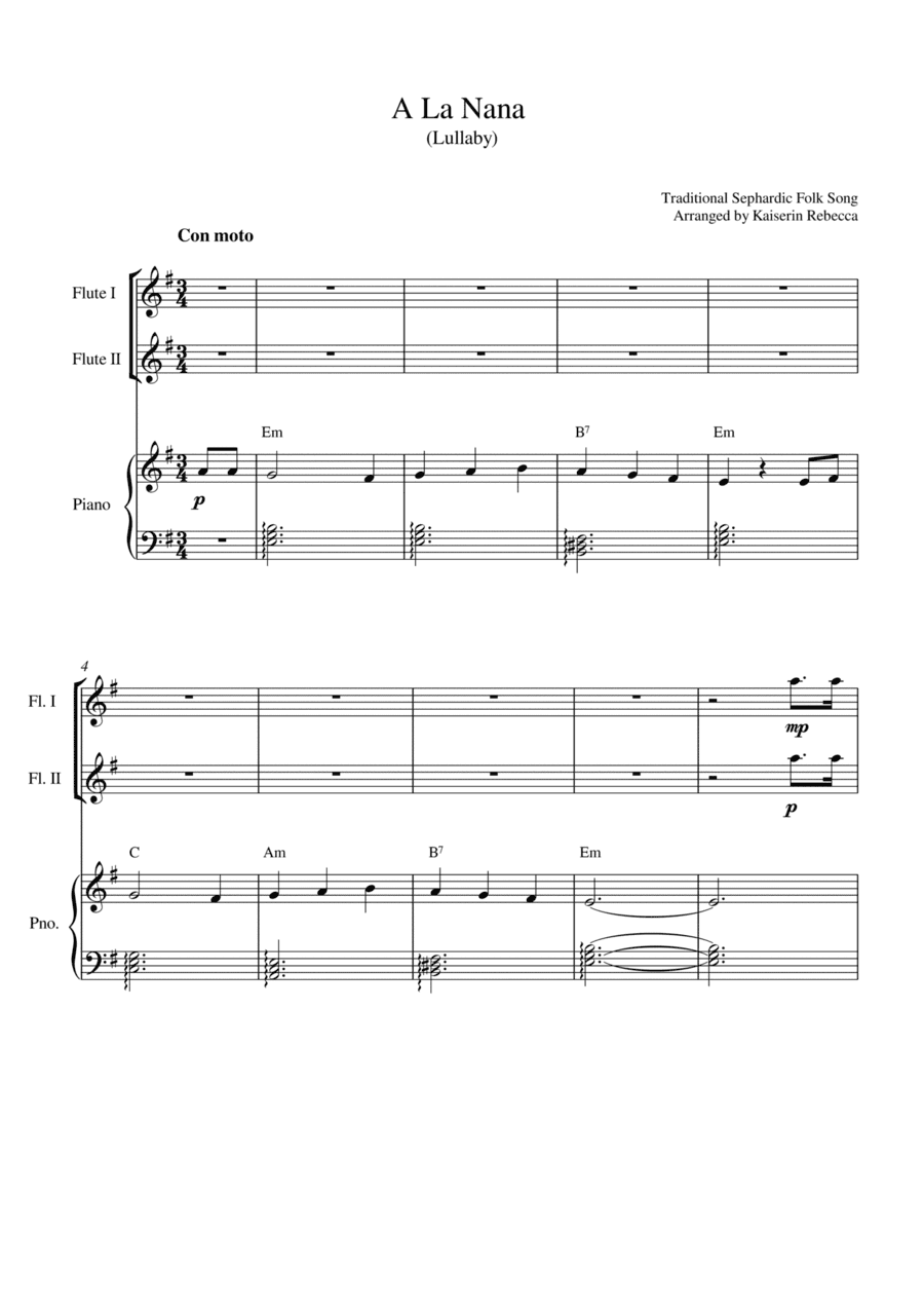 A La Nana (Lullaby) (for flute duet and piano accompaniment) (arr. Kaiserin Rebecca)