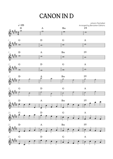 Pachelbel Canon in D • clarinet sheet music with chords (arr. Benzaiten Editions)