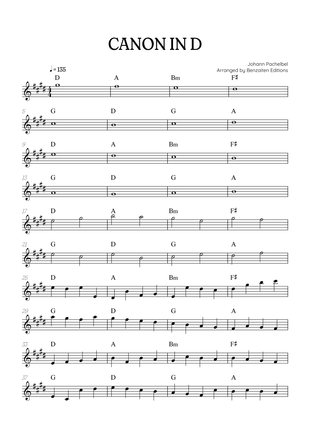 Pachelbel Canon in D • clarinet sheet music with chords (arr. Benzaiten Editions)
