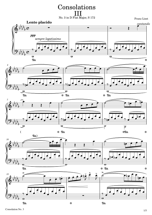 Consolation No. 3 in D Flat Major, S 172,Franz Liszt (arr. poon)
