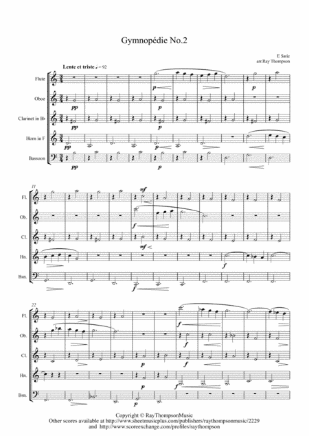 Satie: Gymnopédie No.2 - wind quintet (arr. Ray Thompson)
