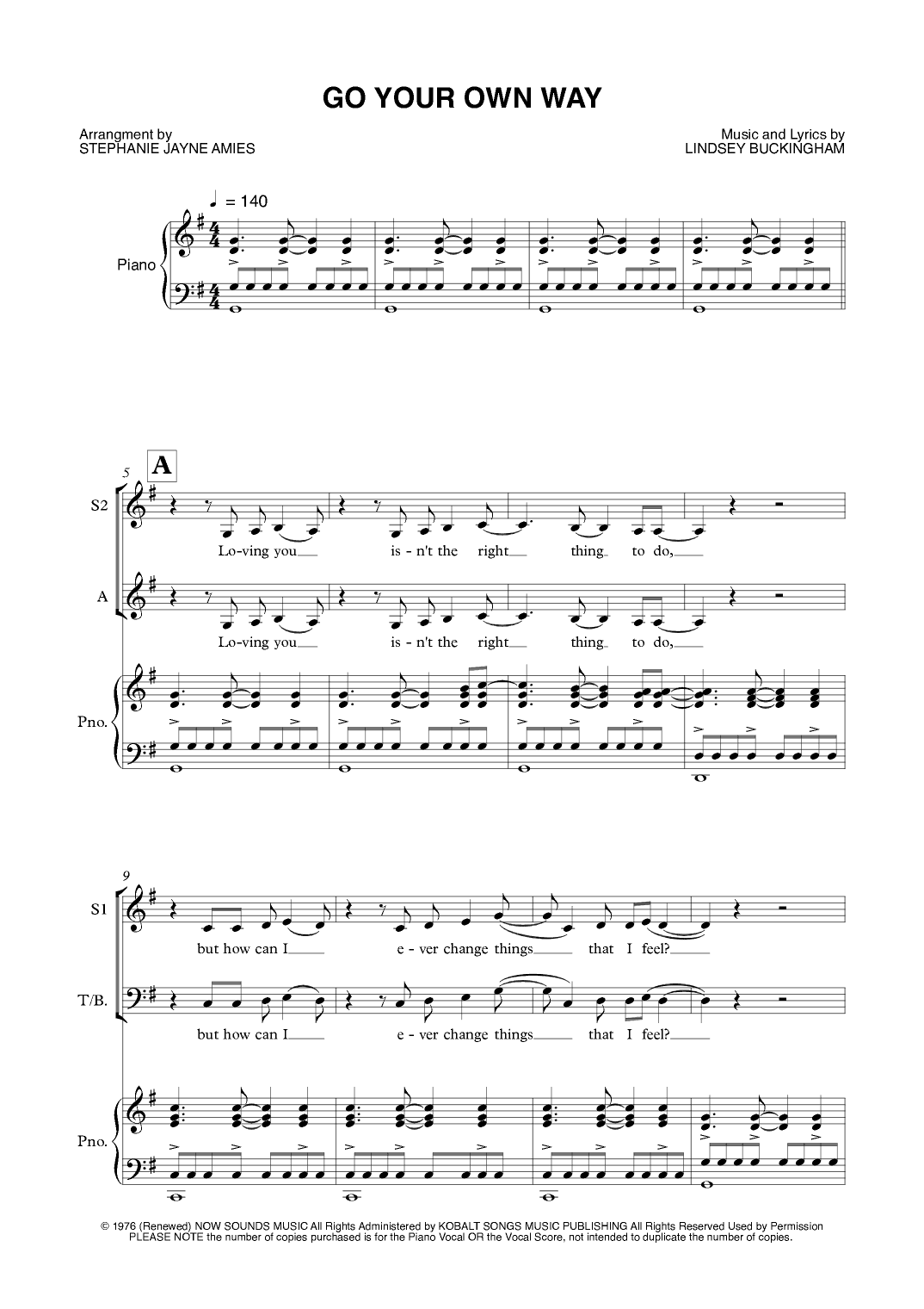 Go Your Own Way (arr. Stephanie Jayne Amies)