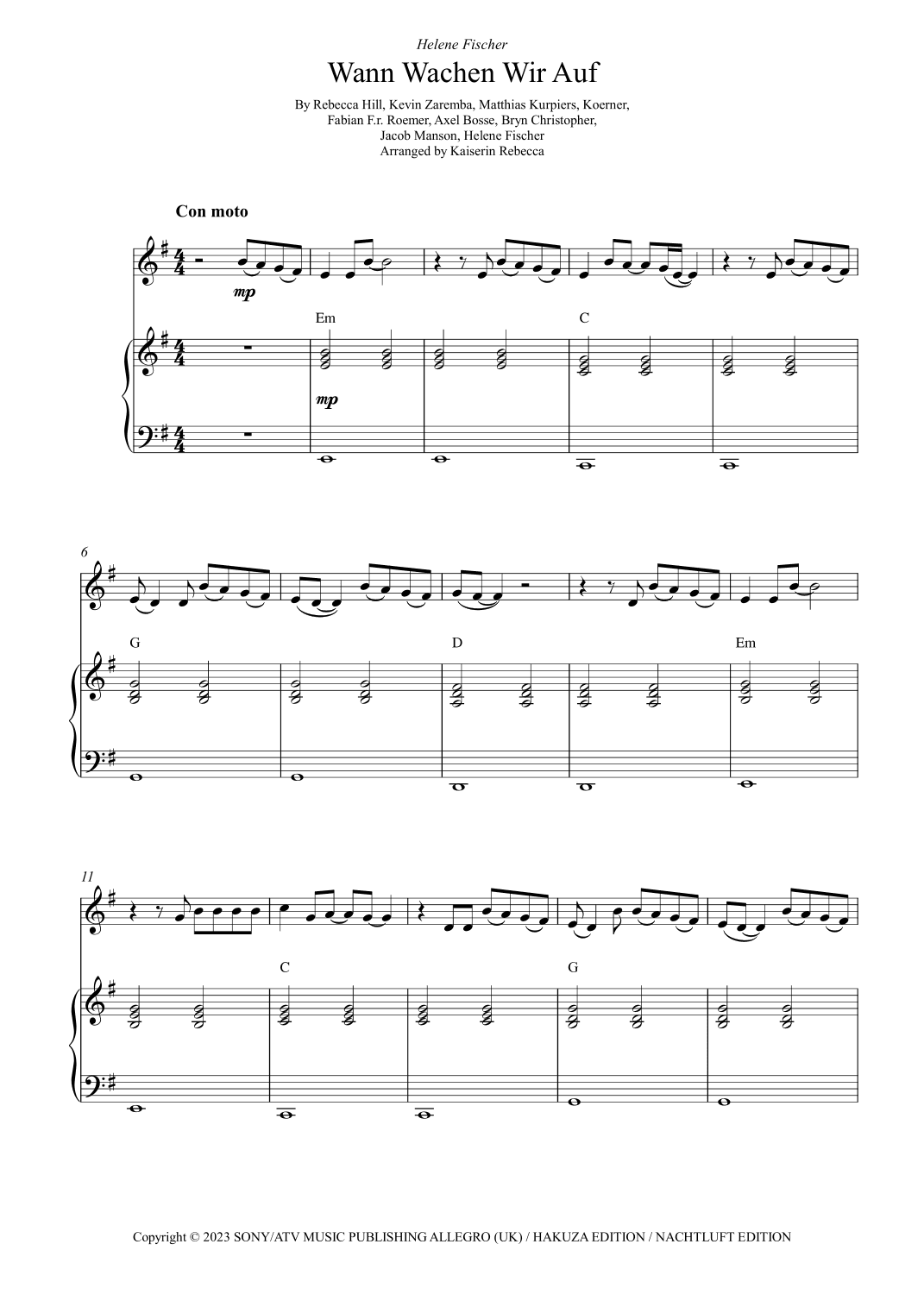 Wann Wachen Wir Auf (arr. Kaiserin Rebecca)