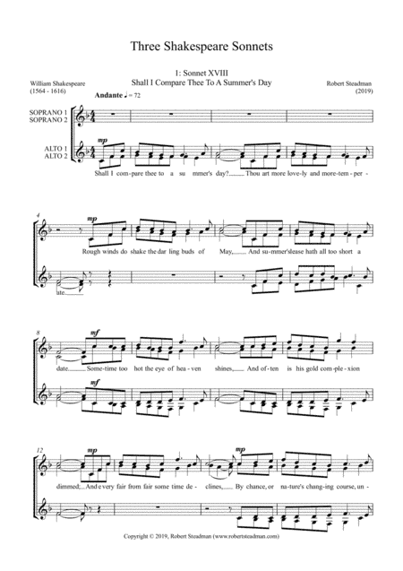 Three Shakespeare Sonnets (SSAA choir)