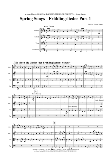 Spring Songs - Frühlingslieder - Part 1 - German Folk Songs - String Quartet (arr. Thomas H. Graf)