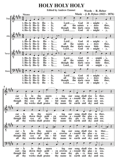 Holy Holy Holy (J B Dykes) A Cappella SATB (arr. Edited by Andrew Emmet)