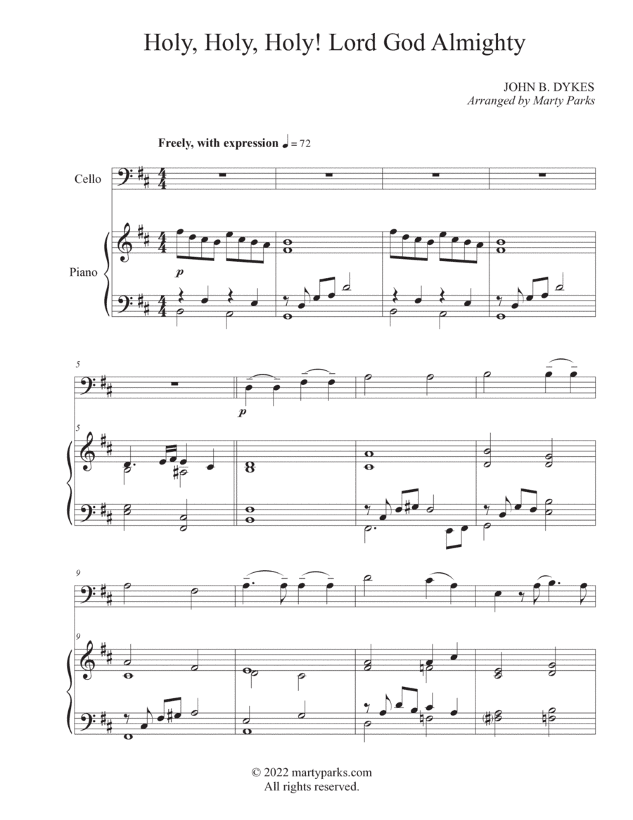 Holy, Holy, Holy! Lord God Almighty (Cello-Piano) (arr. Marty Parks)