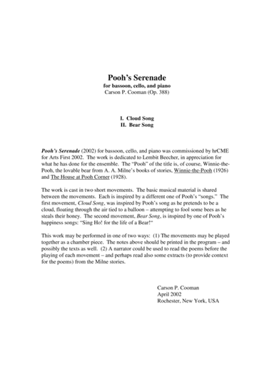 Carson Cooman: Pooh’s Serenade (2002) for bassoon, cello, and piano