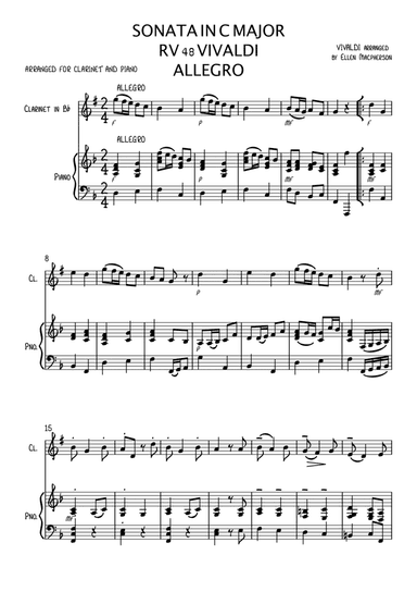 Allegro by Vivaldi arranged for Clarinet and Piano (arr. Ellen Macpherson)