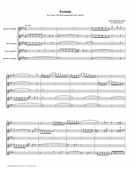 Prelude 04 from  Well-Tempered Clavier, Book 1 (Saxophone Quintet) (arr. Richard Byrnes)